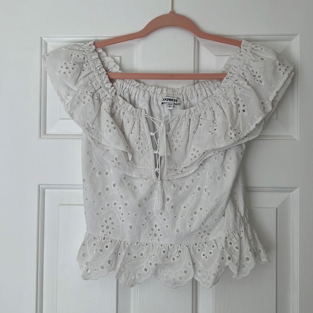 Express White Eyelet Top